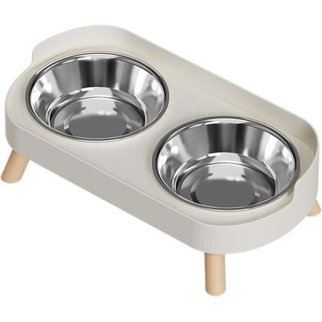 Lettiera rialzata con set per cibo e acqua. A prova di perdite. Ciotola adatta ai baffi del gatto. Include 2 ciotole in acciaio inox. Lavabile in lavastoviglie. (1/5)