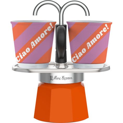 Bialetti Set Mini Moka Express con 2 Tazzine Bianco Arancione