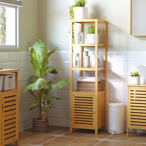Armario baño estrecho de bambú con baldas OKMYHOME (1/5)