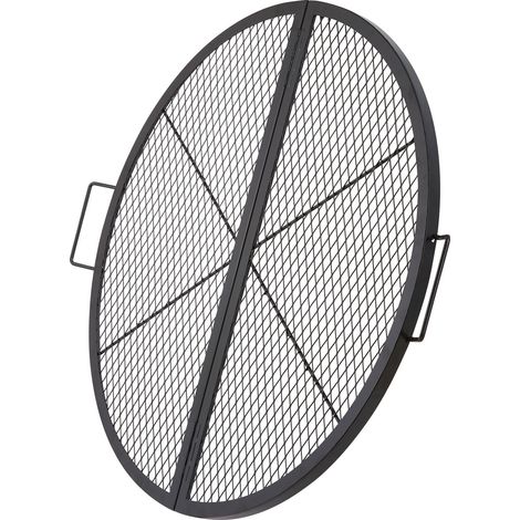 Runder, klappbarer Grillrost für Lagerfeuer, aus robustem Stahl, 36 cm Durchmesser, mit Griff und Ständer, tragbar für Grillabende im Freien. (1/5)