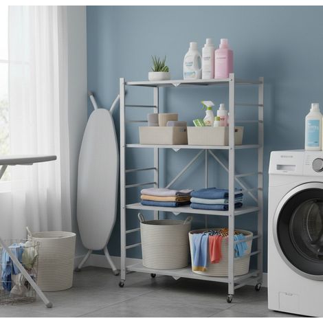 Regal Soprana, Rollen, 4 Böden, Tragkraft 40 kg, 71x38x121h cm, Grau (1/5)