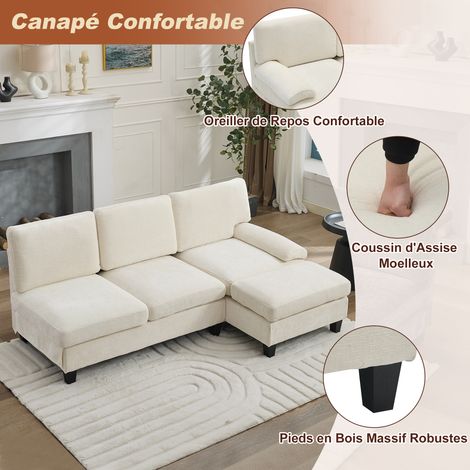 Canapé et couchage recouverts de duvets. Canapé pour 3 personnes, canapé d’angle parfait pour le salon, l’appartement, la salle de repos ou la chambre à coucher. Canapé convertible en lit. Tissu : bei (1/5)