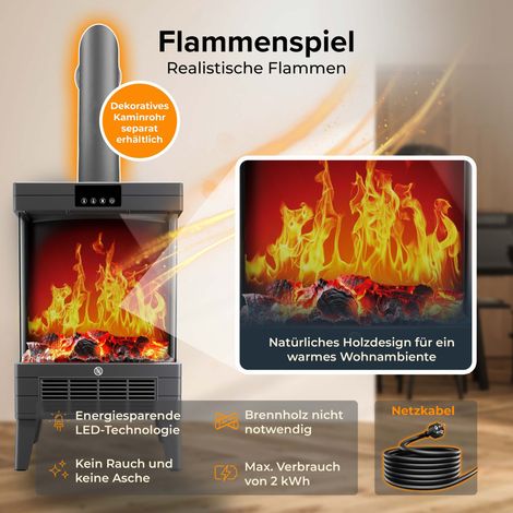 KESSER® Chimenea LED Arvo con calefacción, 1800W, temporizador, mando - Negro (1/5)