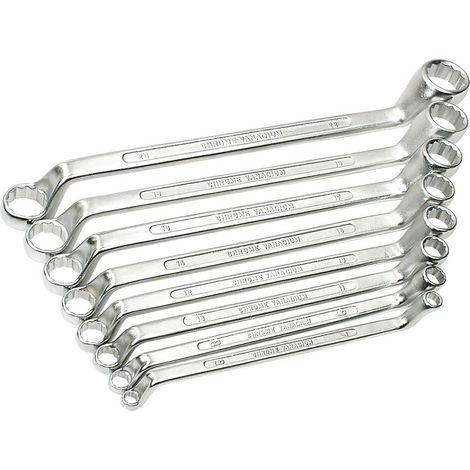 Brüder Mannesmann – Jeu de clés à œil doubles – 8 pièces – Taille 6-22 mm – Acier chrome-vanadium – Norme DIN 838 – Coudées des deux côtés