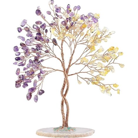 Arbre d'argent en Cristal avec Base de tranches d'agate Naturelle décor de bonsaï Amethyst Citrine (1/5)