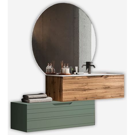 Mobile bagno sospeso con lavabo e specchio led Solmira - Verde