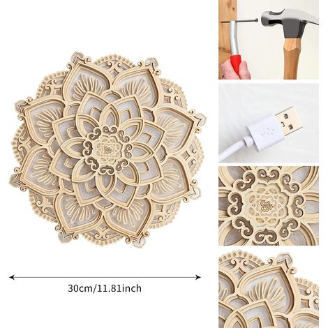 Mandala Yoga Room Night Lumière - Mandala Applique Murale Multicouche Découpée Au Laser Sculpté LED Élégant Suspendu Mdf Panneaux Lampe (1/5)