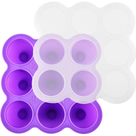 Lot de 2 plateaux en silicone pour purée bébé 9 compartiments avec couvercle, congélateur pour lait maternel, glace à fruits (1/5)
