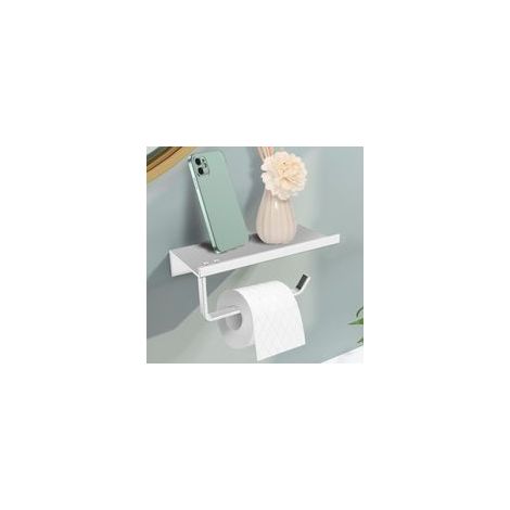 Soporte para papel higiénico de pared (plateado) sin necesidad de taladrar, soporte de aluminio con estantes espaciosos.