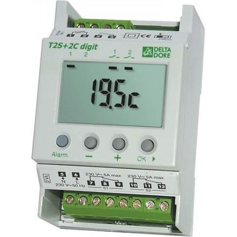 Delta Dore – Thermostat électronique modulaire T2S+2C DIGIT – Compatible chauffage à eau chaude et électrique – Interface numérique intuitive – Installation murale (1/2)