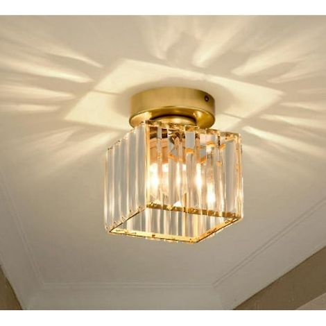 Applique Plafonnier LED Moderne en Cristal, Carré Doré, Lustre Suspendu pour Balcon, Couloir et Hall, Éclairage Élégant (1/5)
