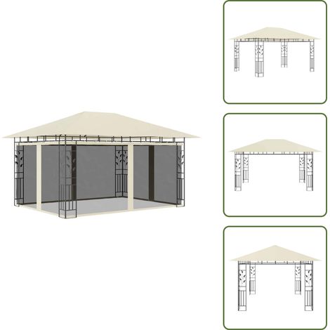 Belvédère avec moustiquaire 4x3x2,73 m Crème 180 g/m² - Abri Jardin - Gazebo - Auvent Pliable - Parasol - Protection Solaire (1/5)
