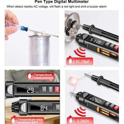 Digitales Stiftmultimeter, Wechsel-/Gleichspannungs-, Kapazitäts- und Temperaturmessgerät, berührungsloses Voltmeter, Sensor, Sprachausgabe (1/5)