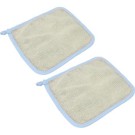 Deux serviettes carrées en nylon pour femmes, éponges exfoliantes double face multifonctionnelles, bleues. (1/5)
