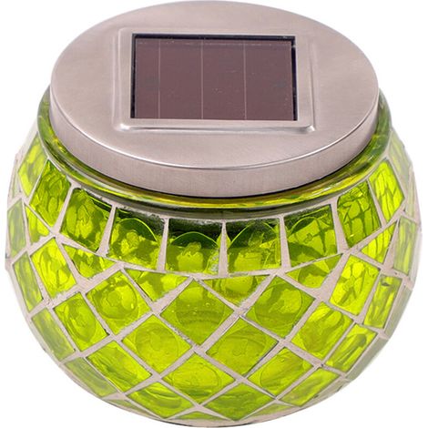 Lampe de jardin LED mosaïque en verre solaire, veilleuse de table pour la décoration de cour et jardin, mosaïque jaune-AquaForge