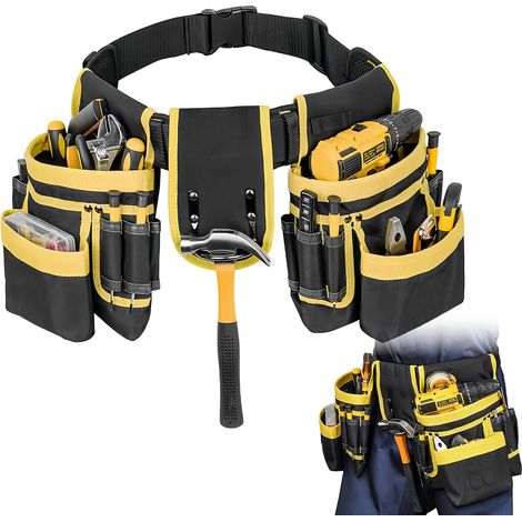 Ceinture Porte Outils Réglable, Sacoche Outils avec 12/28 Poches, Ceinture Bricolage Magnétique et Amovible avec Porte-Marteau pour Électriciens, Charpentiers, Constructeurs, Bricolage (1/5)