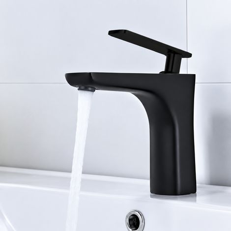 Mitigeur lavabo salle de bain cuivre modèle bas noir mat avec tuyau d'arrivée d'eau de 60 cm 40 × 30 × 10 cm 930 g 1 kg – Livraison gratuite (1/2)