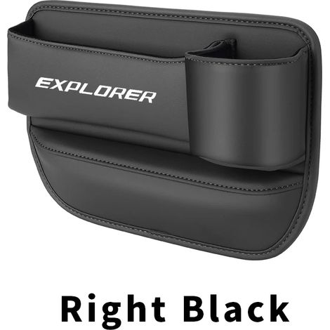 (Noir droit) Boîte de rangement pour l'espace entre le siège et le siège de Ford Explorer 2023, 2022 et 2021 - Pochette pour gobelet, téléphone et clés - Accessoires intérieurs en cuir (1/5)