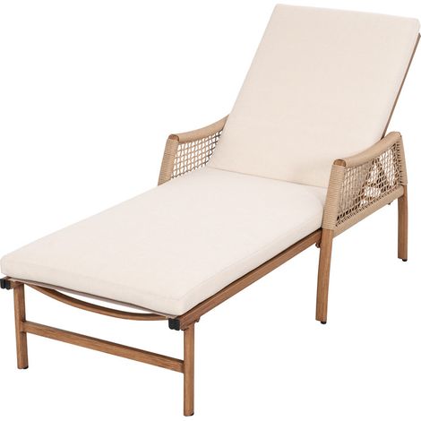 Avestar Sonnenliege, verstellbare Rückenlehne mit Kissen, Strandliege mit handgeflochtener Rattan-Armlehnen und handgebürstetem Aluminium, atmungsaktivem Textilene, Braun&Beige (1/5)
