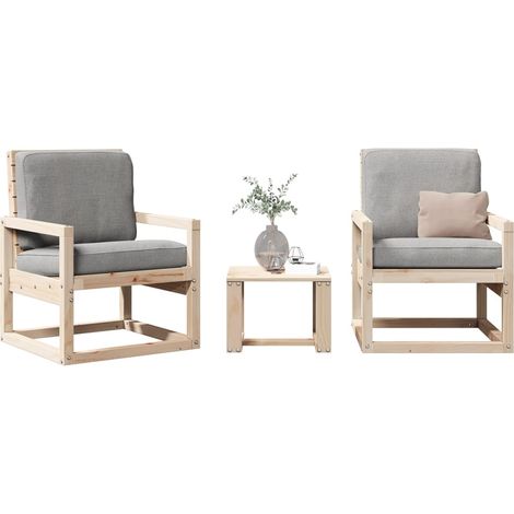 3-tlg. Garten-Lounge-Set Massivholz Kiefer