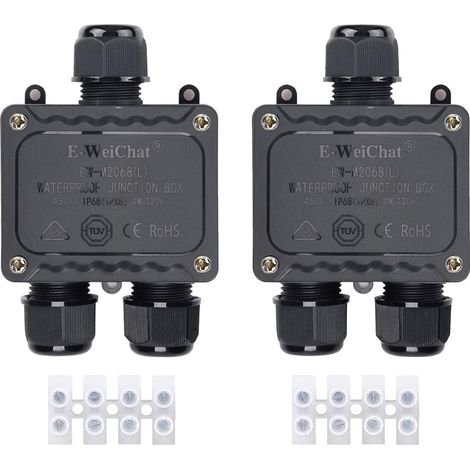 Boîte de dérivation étanche IP68 Ø4mm Ø14mm 2 pièces 3 voiespour l'extérieur avec presse étoupes M25 pour petit boîtier électrique noir de pour l'extérieur lumière jardin piscine (1/5)
