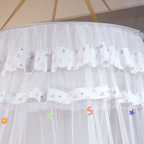 Moustiquaire ronde en dentelle style princesse pour lit d'enfant (blanche) (1/5)