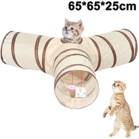 Dreifacher Katzentunnel, Y-förmig, raschelnd, faltbar, Spieltunnel für Haustiere, geeignet für Katzen, Welpen, Kätzchen, Kaninchen und Hunde. (1/5)