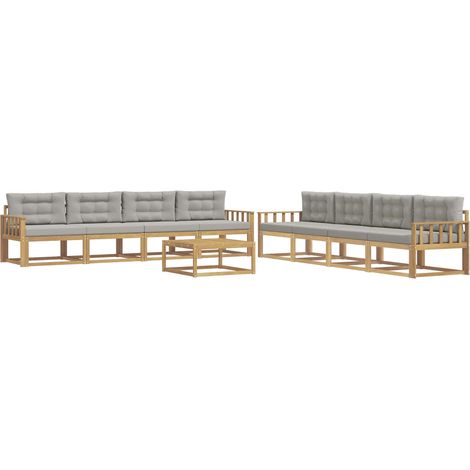 Outdoor-Sofagarnitur 9 Stk. Weiß und Hellgrau Polyester vidaXL (1/5)