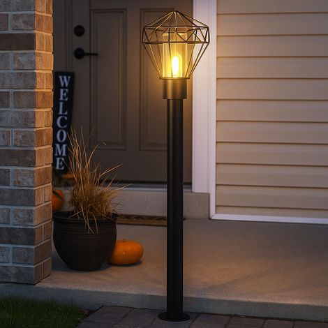 LED Außenleuchte Wegelampe Terrassenleuchte Industriell Stehlampe schwarz Edelstahl Sockelleuchte, 1x E27 Filament LED warmweiß, LxH 22,5x100 cm