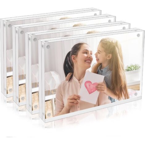 Lot de 4 cadres photo en acrylique de 15 x 10 cm, Lucite double face avec fermeture magnétique, design transparent sans cadre pour un affichage élégant des photos