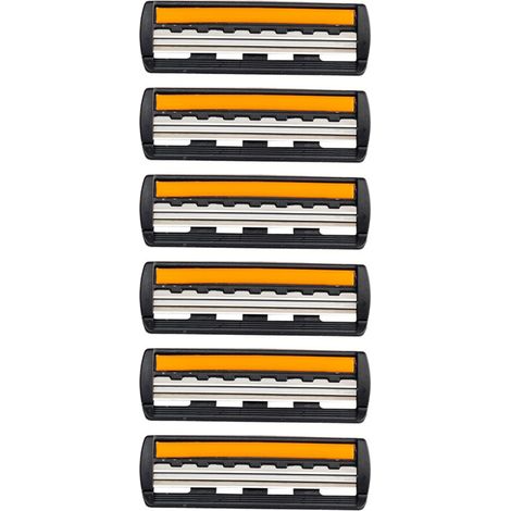 rasoir electriques hommes-Kit de rechange pour rasoir homme (lames triples) - Pour un rasage quotidien et le soin des peaux sensibles (Contient 6 lames triples : 3 oranges, 3 noires) (1/5)