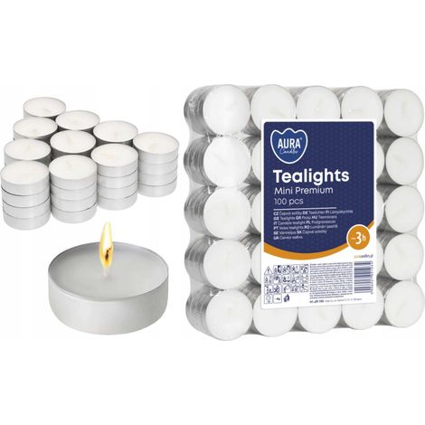 AURA Mini Tealights Premium 3h 100 pezzi pf8-100s