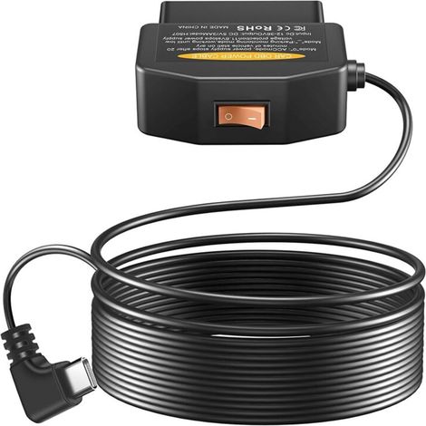 Câble D'Alimentation OBD2 OBD pour Caméra de Tableau Bord, Chargeur Adaptateur Vers USB Type-C OBDII, 12-36 V à 5 V/3 A (1/4)