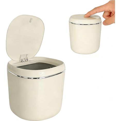 Petite Poubelle de Table Bureau avec Couvercle,Mini Corbeille pour Toilette wc,Salle de Bain,Chambre,Cuisine,Litiere Chat,Beige (1/5)
