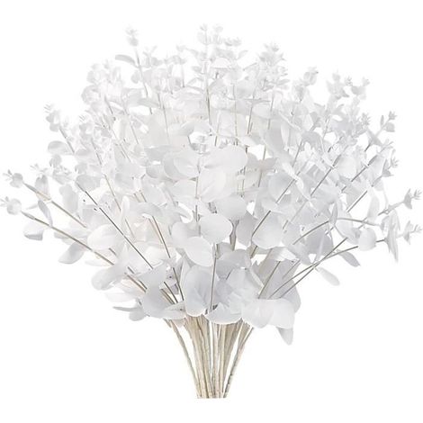3 pièces feuilles d'eucalyptus artificielles, branches en soie de 48 cm, couleur blanc pur, pour décoration intérieure et événements festifs (1/4)