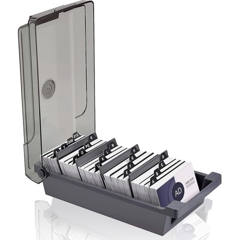 Boîte de rangement pour cartes de visite avec 4 séparateurs et index AZ, capacité de 500 cartes (1/5)
