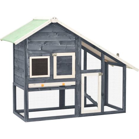 Rabbit Hutch Grey and White 140x63x120 cm Solid Firwood vidaXL (1/5)