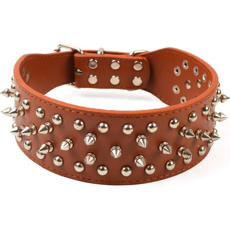 Collier À Pointes Pour Chien - Cuir Pleine Fleur Avant - Doublure PU Souple - Boucle D Réglable - Pour Chiens Moyens Et Grands - 1 Pièce (1/5)