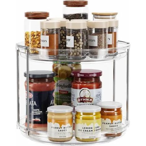Organisateur à épices rotatif de 23,5 cm (9,25 po) pour placard, cuisine, garde-manger, comptoir, salle de bain, coiffeuse, armoire à pharmacie, transparent (1/3)