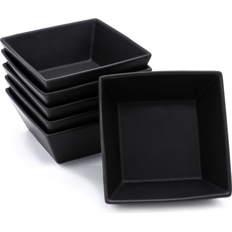 Porzellan Müslischale 450 ml schwarz matt - 6er Set - Müsli Salat Snack Schüssel eckig - Dessertschale Obstschale Salatschüssel Schale spülmaschinengeeignet