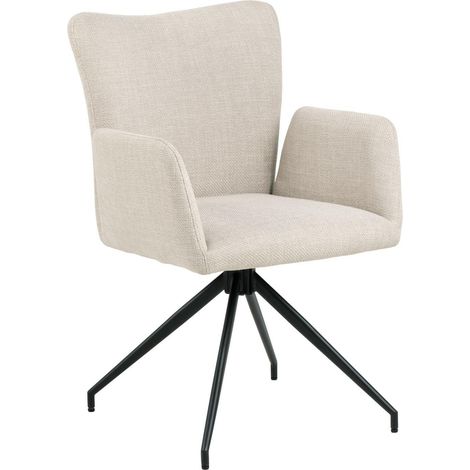 Silla giratoria beige con reposabrazos y patas metálicas. (1/5)