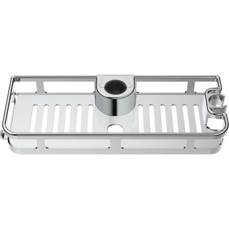 Sollbry Tablette de douche, étagère de douche avec crochet et support pour pommeau de douche en plastique, 28,5 x 4 x 11,5 cm, argent finition brillante (1/5)