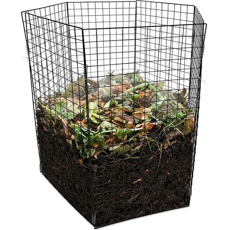 Relaxdays Komposter Metall, Biokomposter für den Garten, je Wand HxB: 100 x 50 cm, sechseckiger Drahtkomposter, schwarz (1/5)