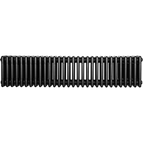 Radiateur Traditionnel à 4 Colonnes 300 x 1010 mm en Acier Carbone Noir Chauffage Central Horizontale Monté Sur Mur [Brosse de Nettoyage & Supports INCLUSES]