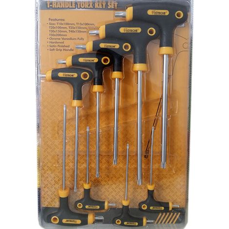 Trade Shop - SATZ 9 TORX LANGE TORXSCHLÜSSEL MIT T-GRIFF CHROM-VANADIUM T-GRIFF -