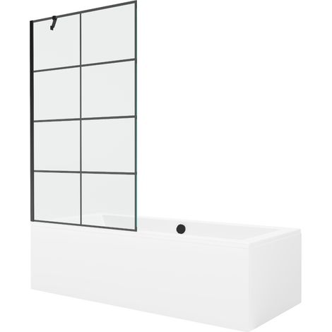 Mexen Cube baignoire rectangulaire 180 x 80 cm avec tablier et paroi 1 volet 100 cm, motif noir - 550518080X9510007077 (1/5)