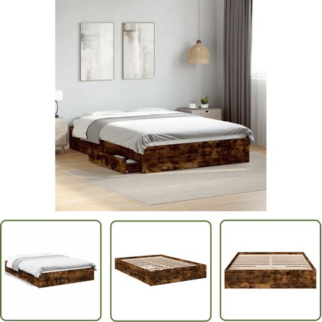 The Living Store Cadre de lit avec tiroirs sans matelas chêne fumé 140x200 cm - Cadre De Lit - Lit Double - Lit Avec Tiroirs - Meuble De Chambre - Rangement Dans La Chambre (1/5)