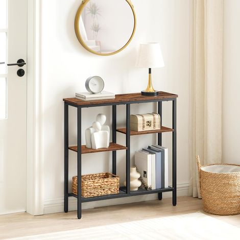 Hoobro – Table console 75 cm EBF79XG01 – 4 étagères en métal et aggloméré – Style industriel marron rustique et noir – Pour entrée et salon (1/5)