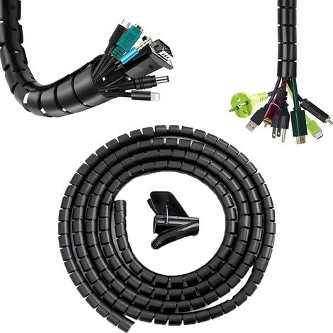 Tuyau spiralé flexible pour câble - avec outil de filetage Noir 5 mètres 22 mm Guide d'alimentation Protecteur d'agrafes Organisateur de bas Housse de protection Manipulationyu (1/5)