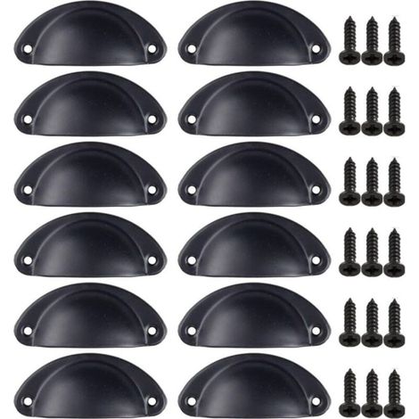 Poignées de porte, ensemble de 12 poignées de meubles vintage, poignées de tiroir en métal, convenant aux armoires, penderies, coiffeuses et tiroirs, noires. (1/5)